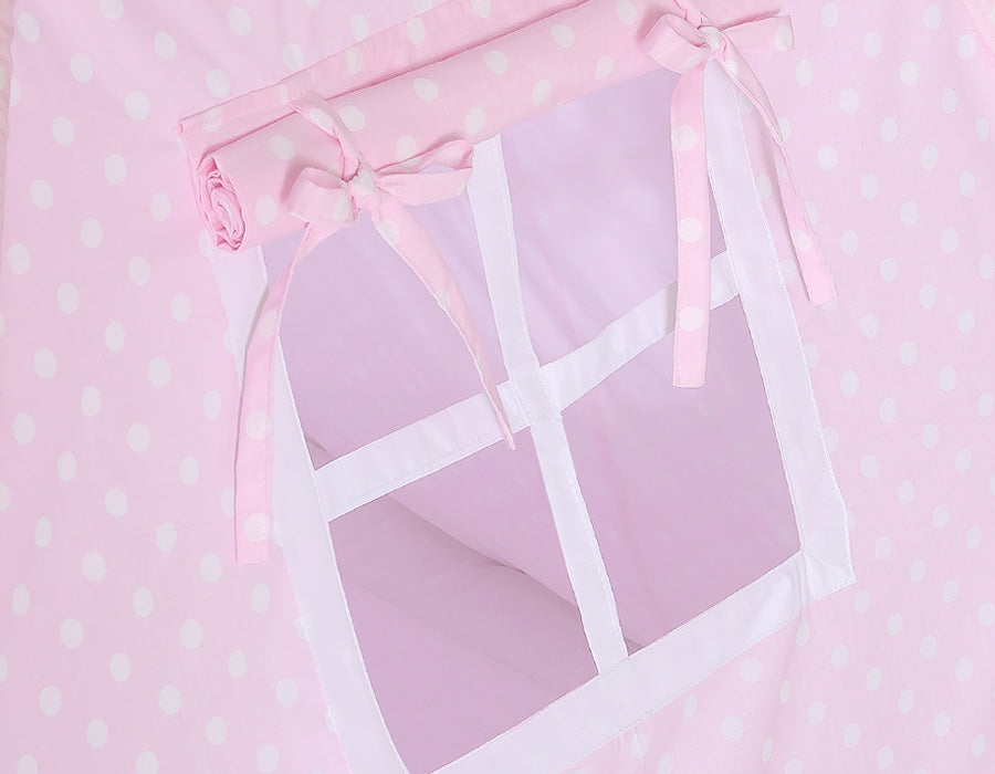 Teepee tent for kids +play mat + decorative feathers - White dots on pink