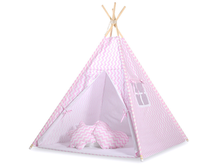 Teepee tent for kids +play mat + decorative feathers - Chevron pink