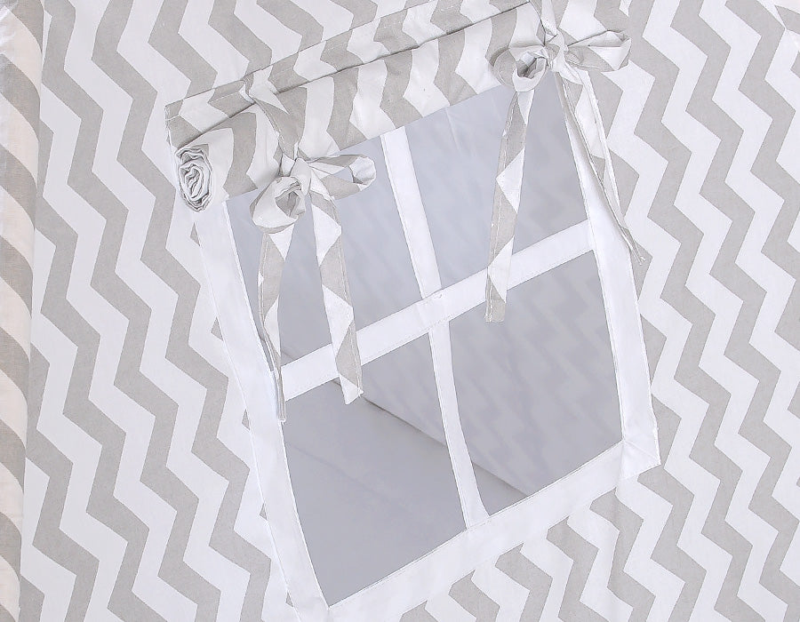 Teepee tent for kids +play mat + decorative feathers - Chevron grey