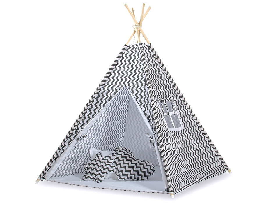 Teepee tent for kids +play mat + decorative feathers - Chevron black
