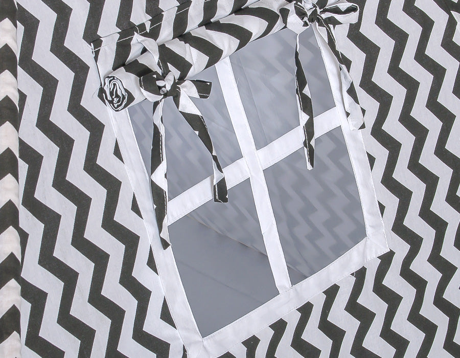 Teepee tent for kids +play mat + decorative feathers - Chevron black