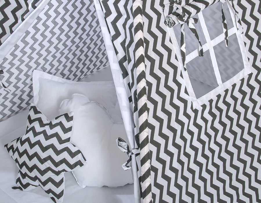 Teepee tent for kids +play mat + decorative feathers - Chevron black