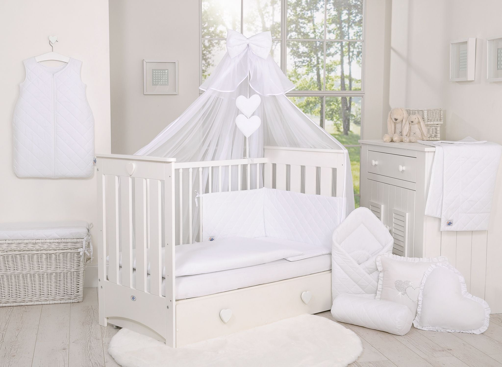 Wooden baby cot  120x60cm Lorenzo III white, with teething rail