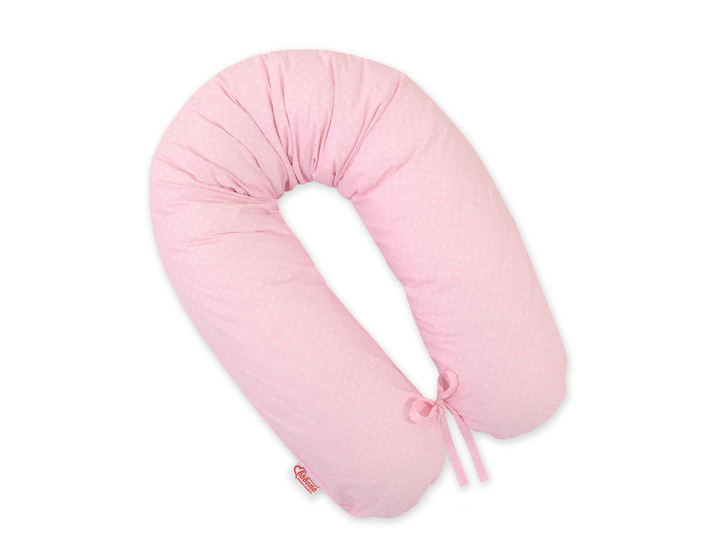 Pregnancy pillow- Longer, removable pillowcase - White polka dots on pink