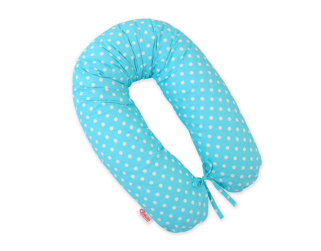 Pregnancy pillow- Longer, removable pillowcase - White polka dots on turquoise
