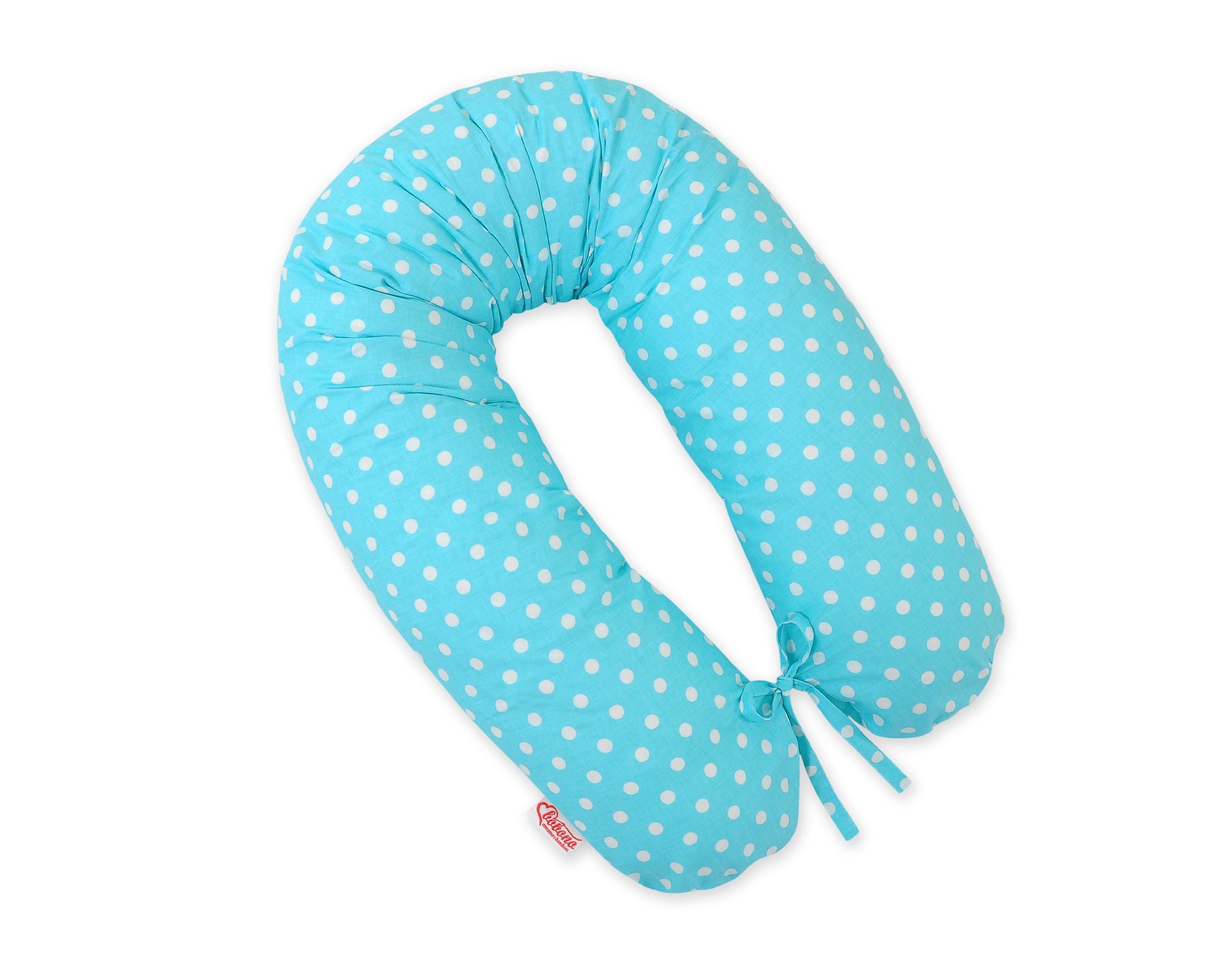 Pregnancy pillow- Longer, removable pillowcase - White polka dots on turquoise