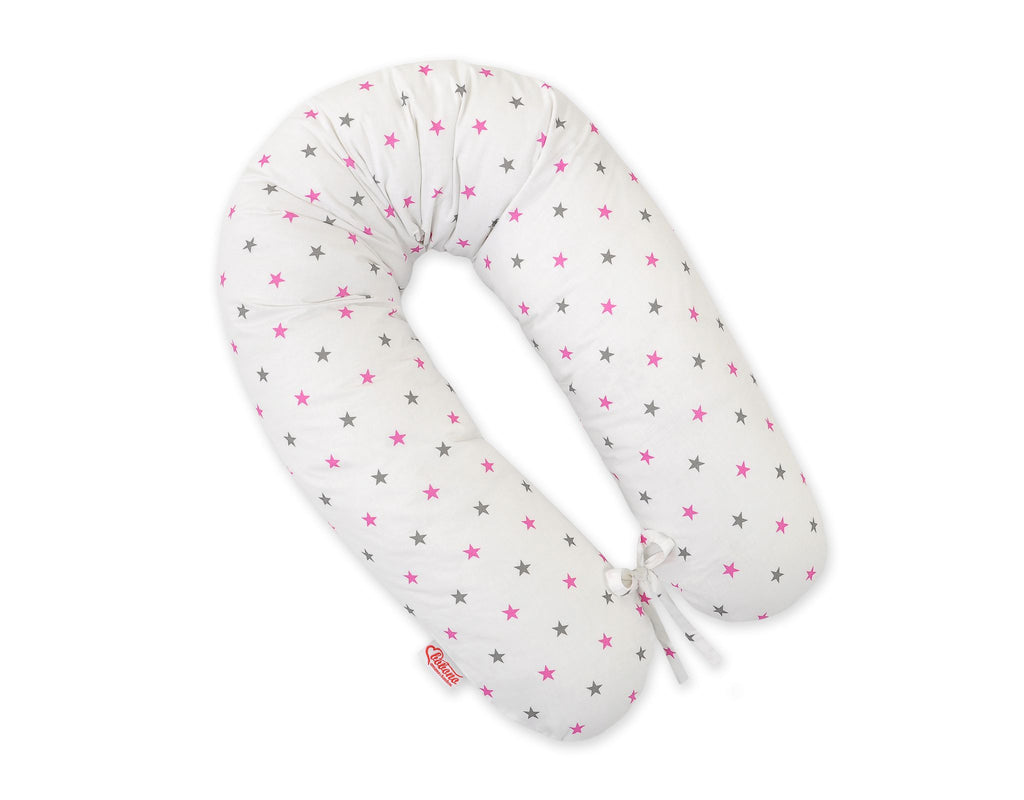 Pregnancy pillow- Longer, removable pillowcase - Grey-pink stars