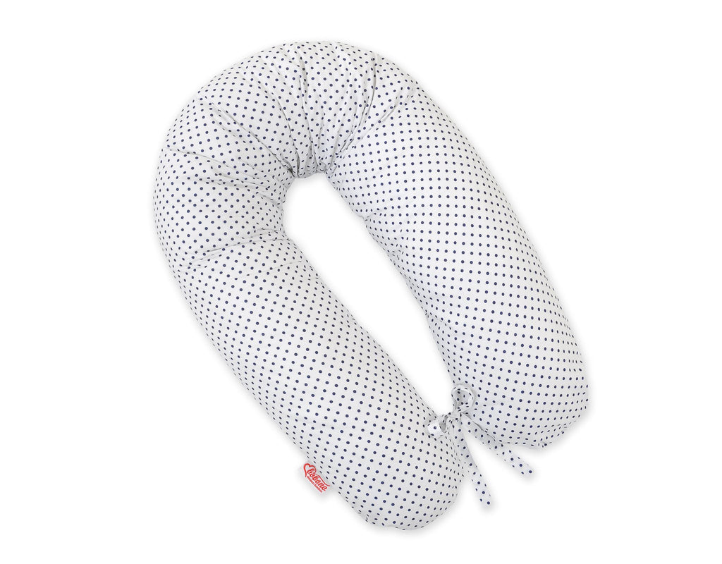 Pregnancy pillow- Longer, removable pillowcase - Navy blue dots on white
