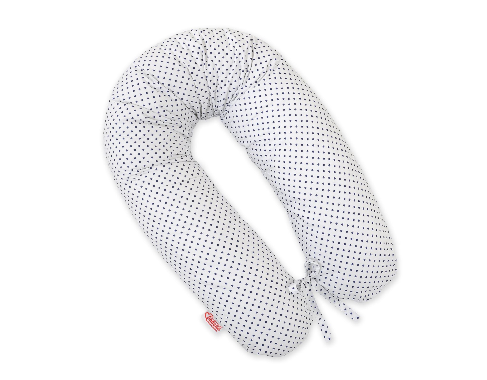 Pregnancy pillow- Longer, removable pillowcase - Navy blue dots on white