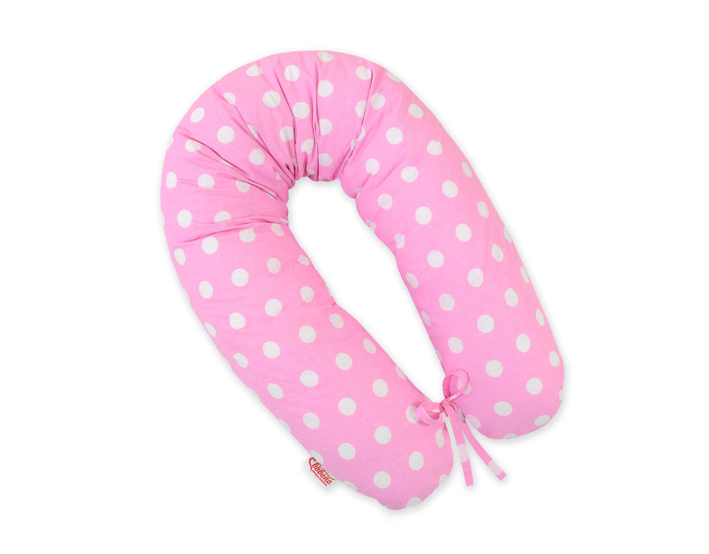 Pregnancy pillow- Longer, removable pillowcase - white dots on pink