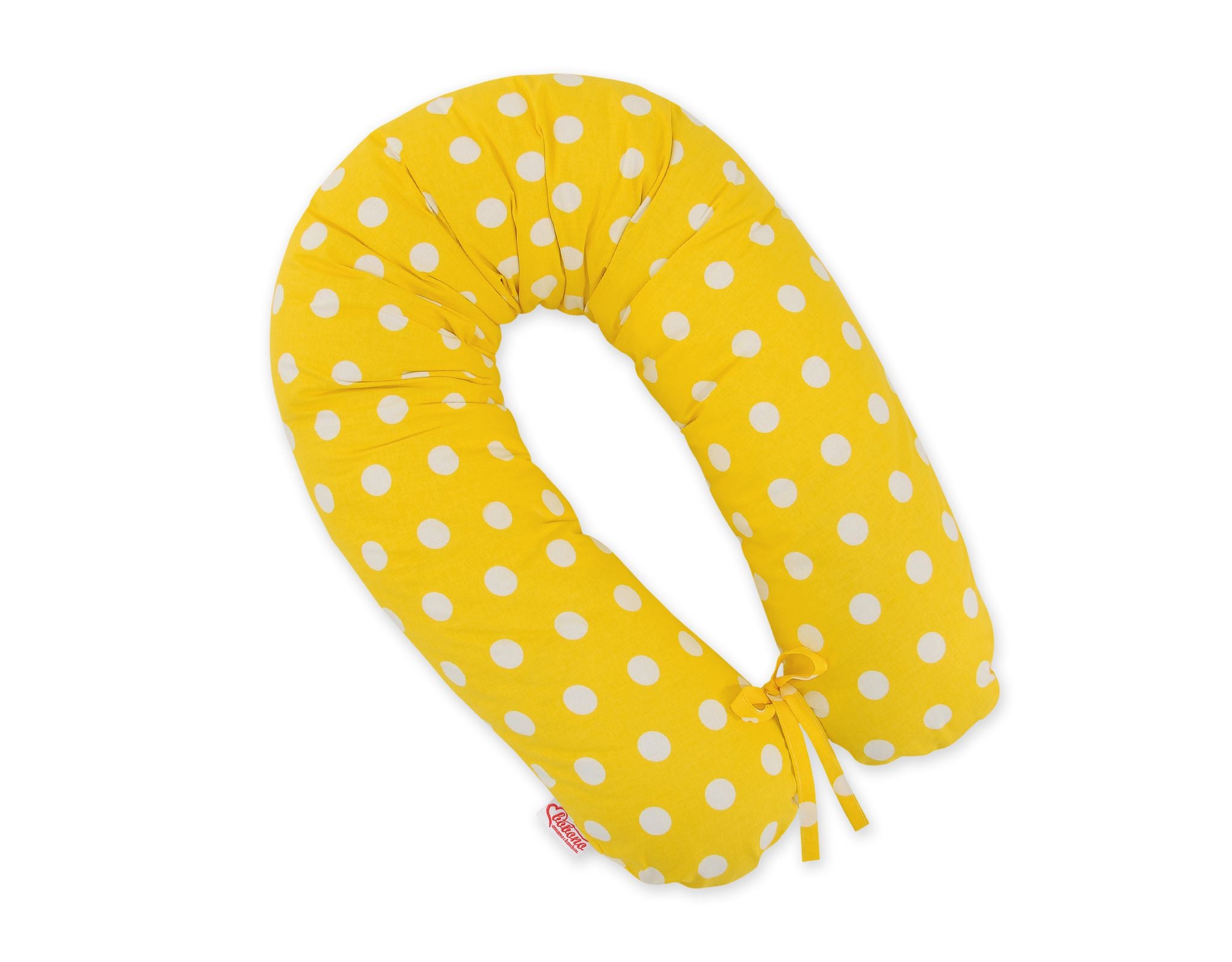 Pregnancy pillow- Longer, removable pillowcase - white dots on yellow