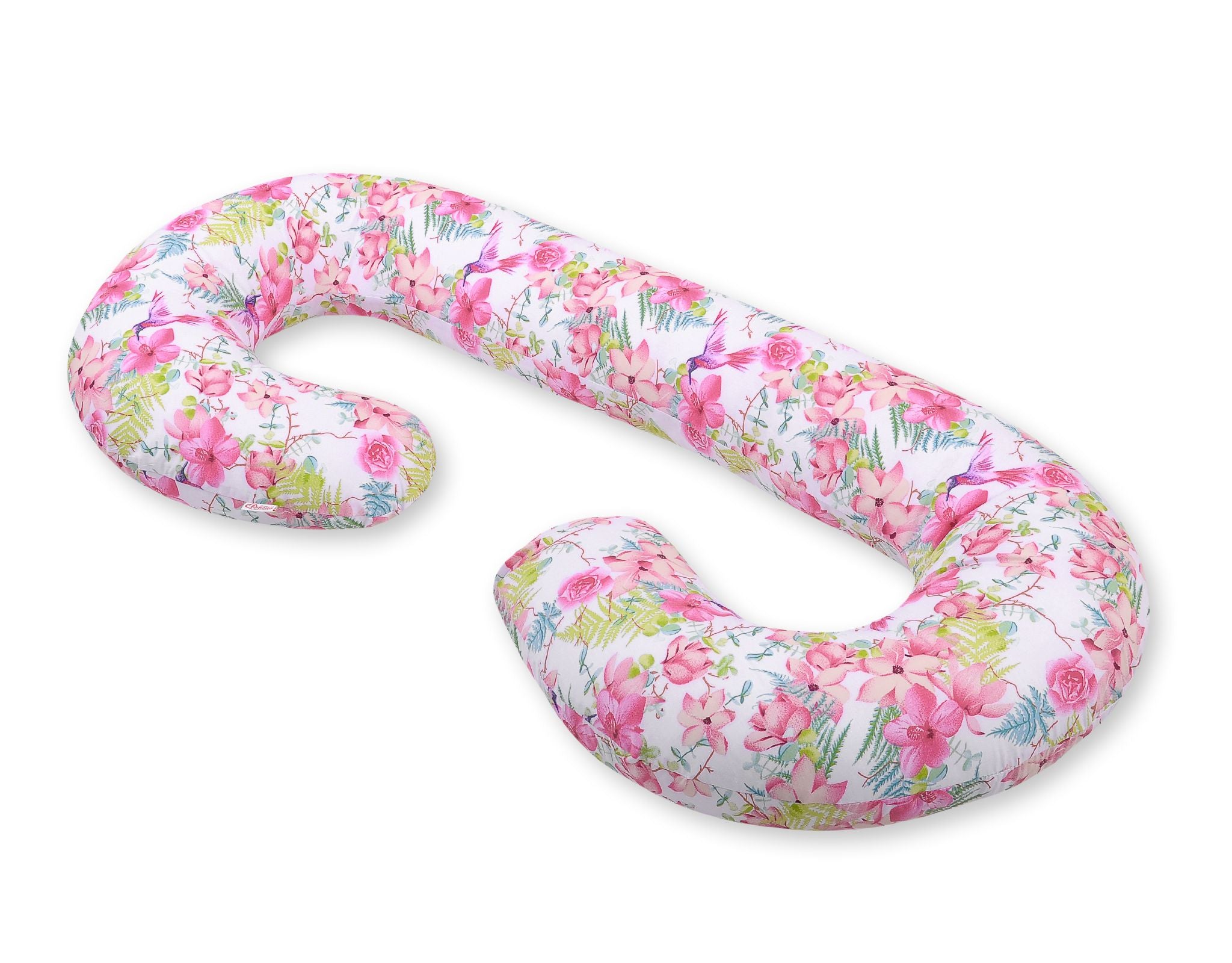 Maternity Support Pillow C, removable pillowcase - hummingbirds in flowers