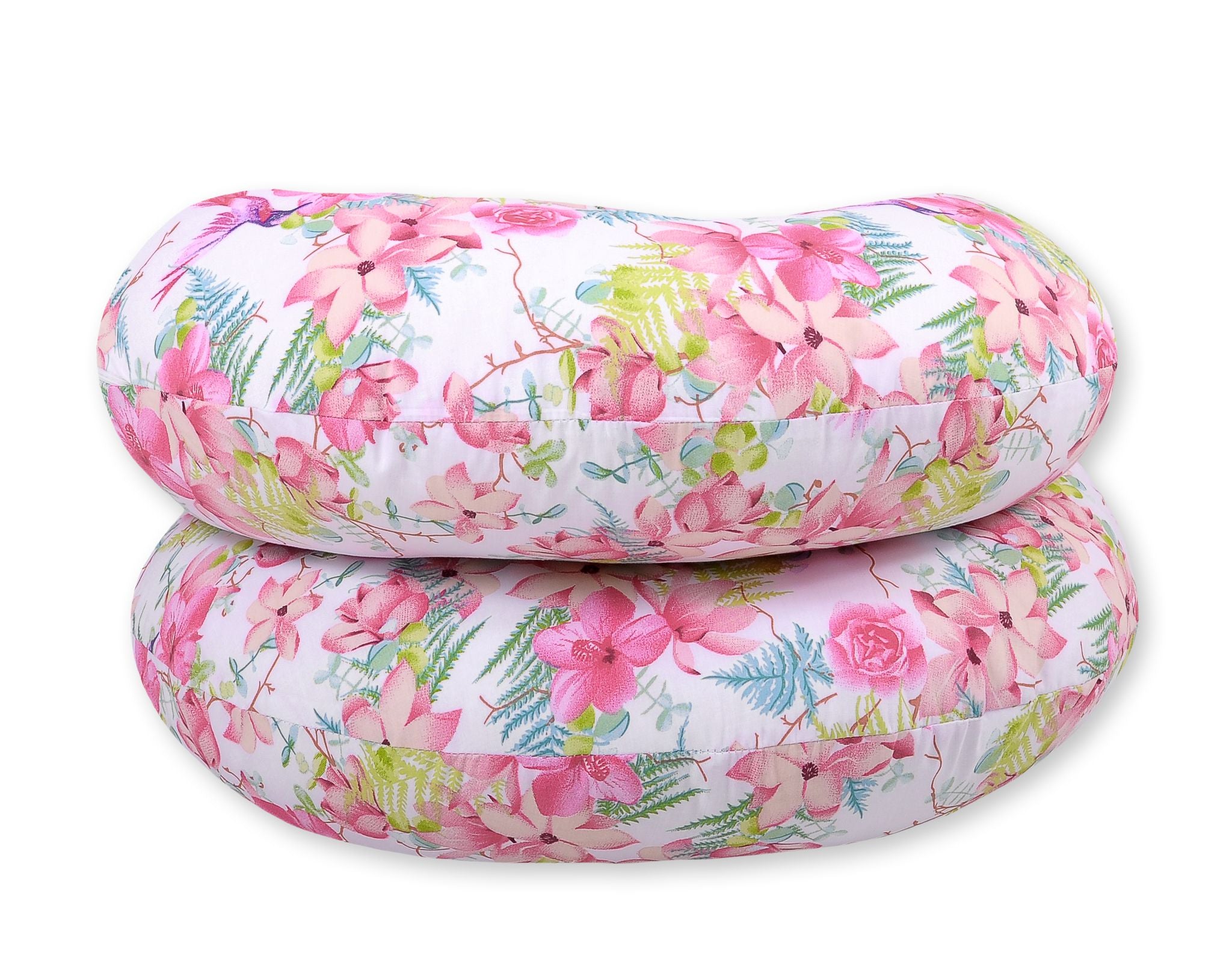 Maternity Support Pillow C, removable pillowcase - hummingbirds in flowers
