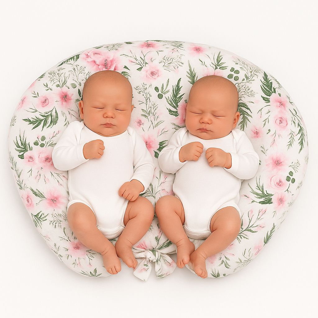 Twin Nursing Pillow – Peony Flower Pink (Removable, Hands-Free Feeding)