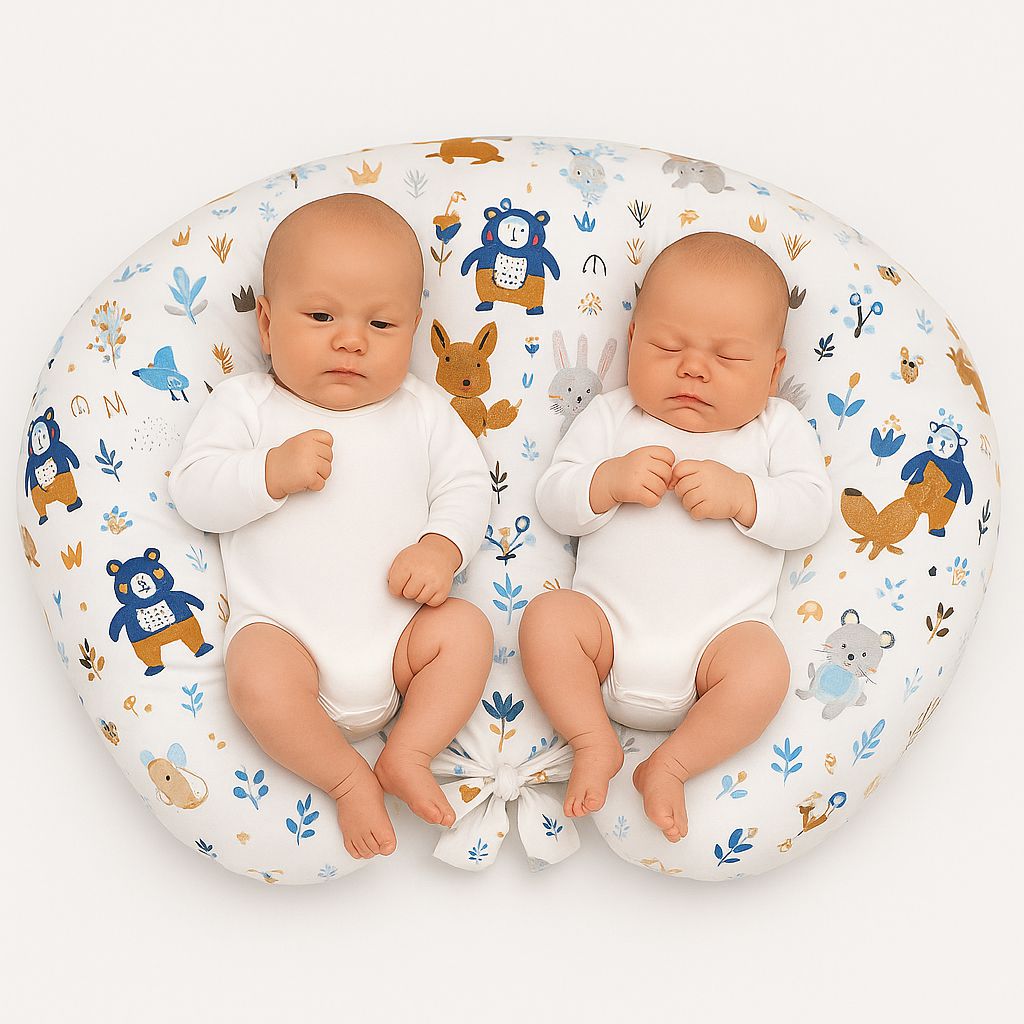 Twin Nursing Pillow – Navy blue bears (Removable, Hands-Free Feeding)