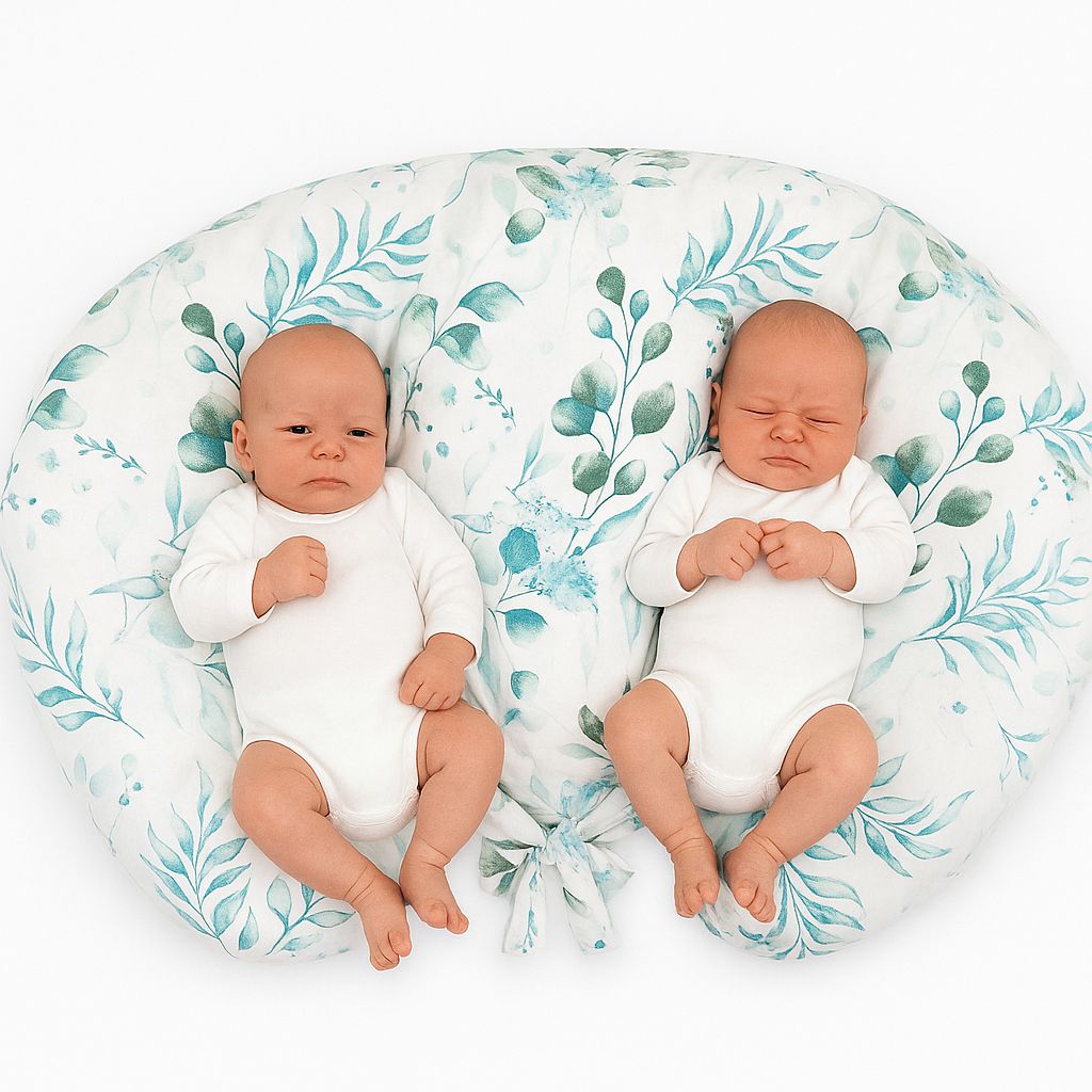 Twin Nursing Pillow – Eucaliptus mint (Removable, Hands-Free Feeding)
