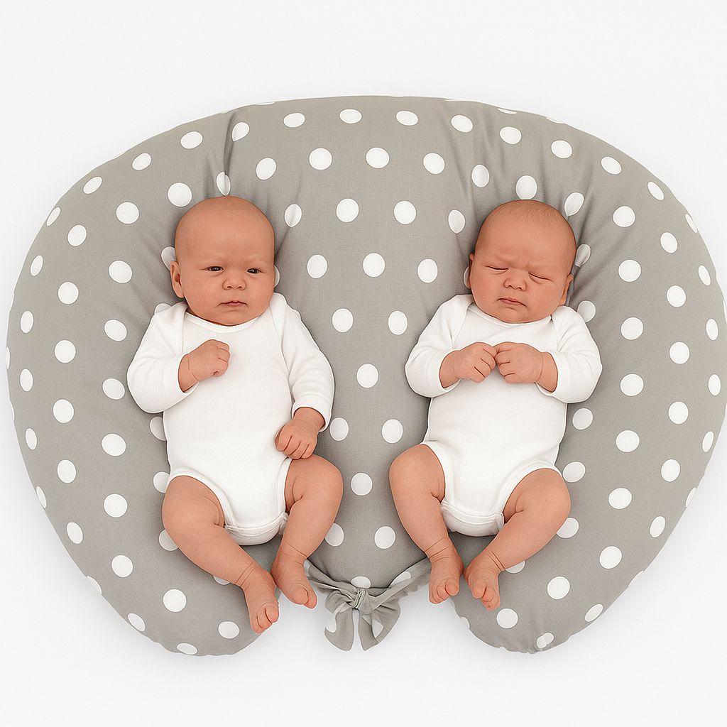 Twin Nursing Pillow – Dots on Gray (Removable, Hands-Free Feeding)
