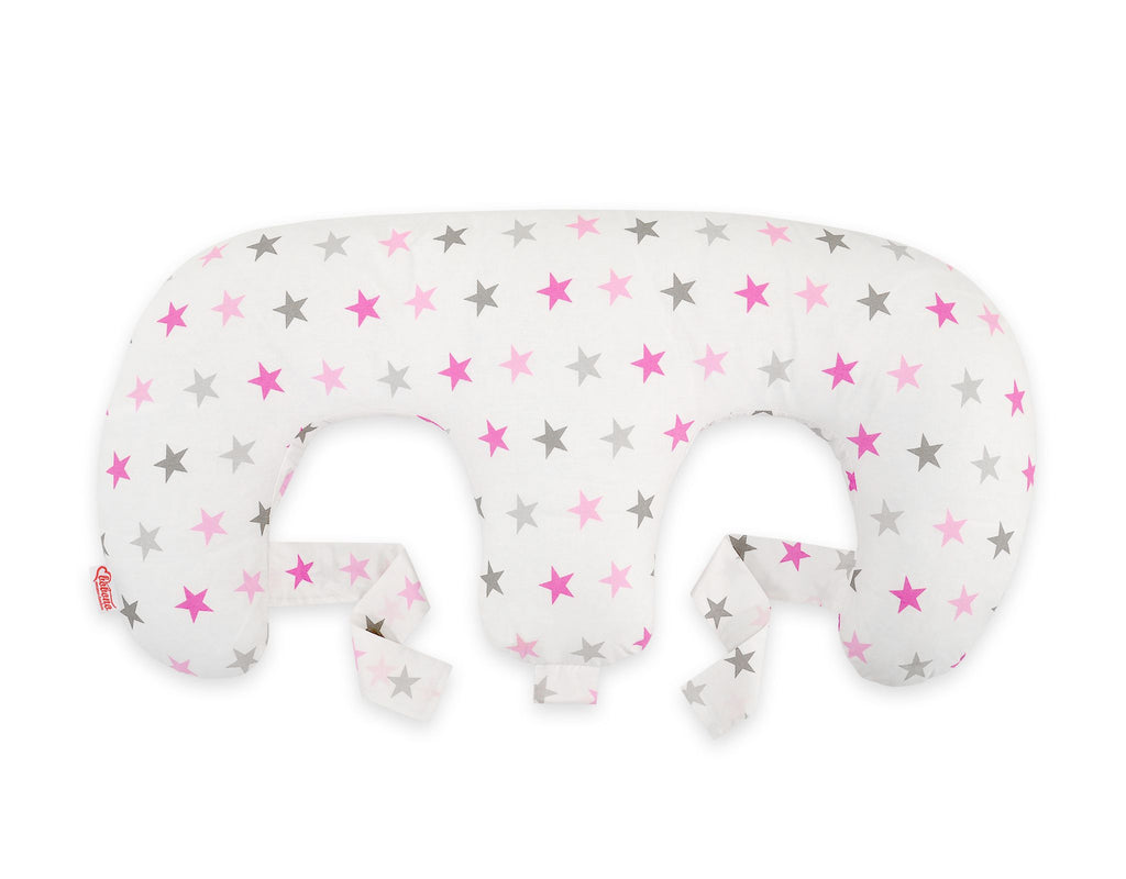 Twin Nursing Pillow – Gray-Pink stars (Removable, Hands-Free Feeding)