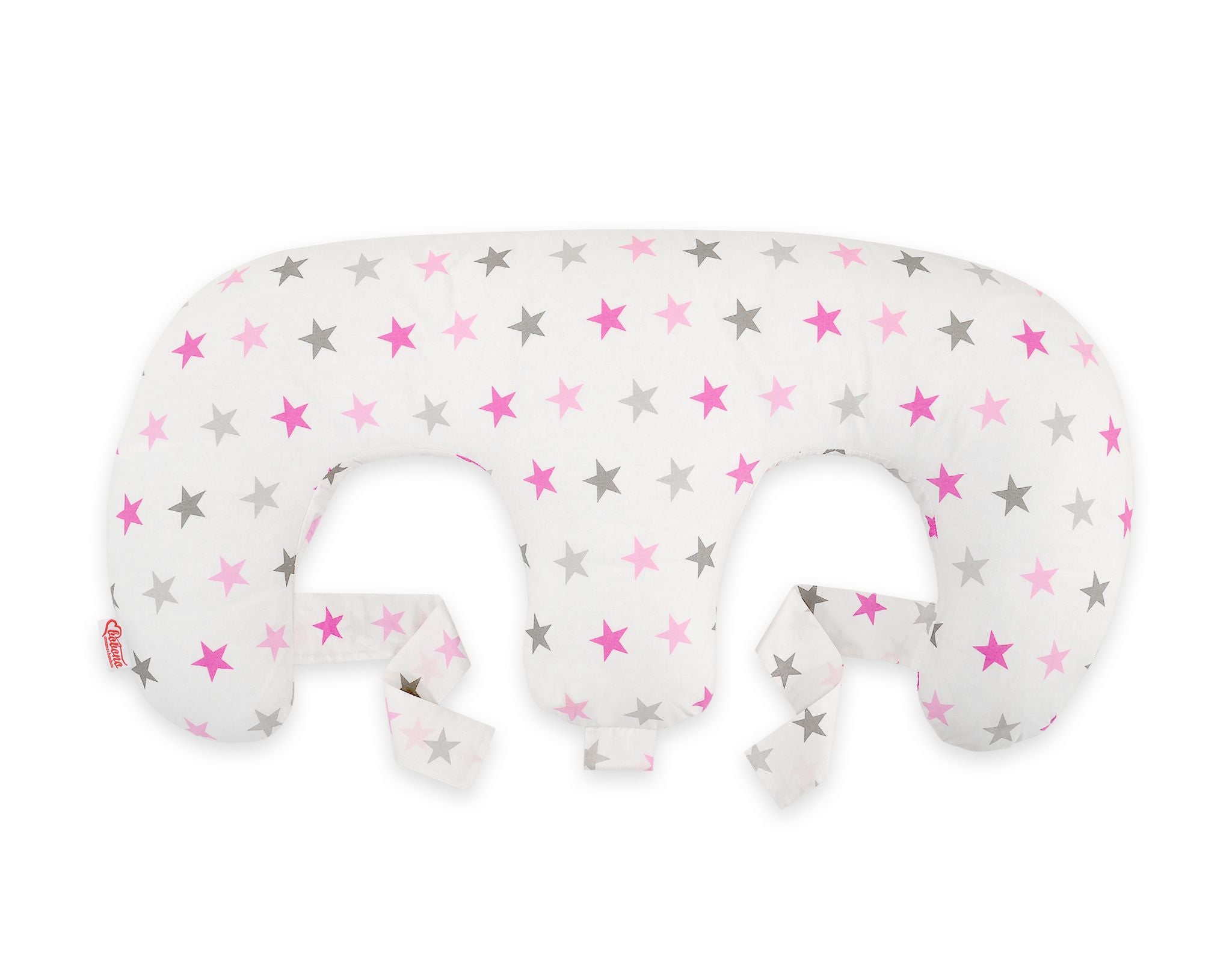 Twin Nursing Pillow – Gray-Pink stars (Removable, Hands-Free Feeding)