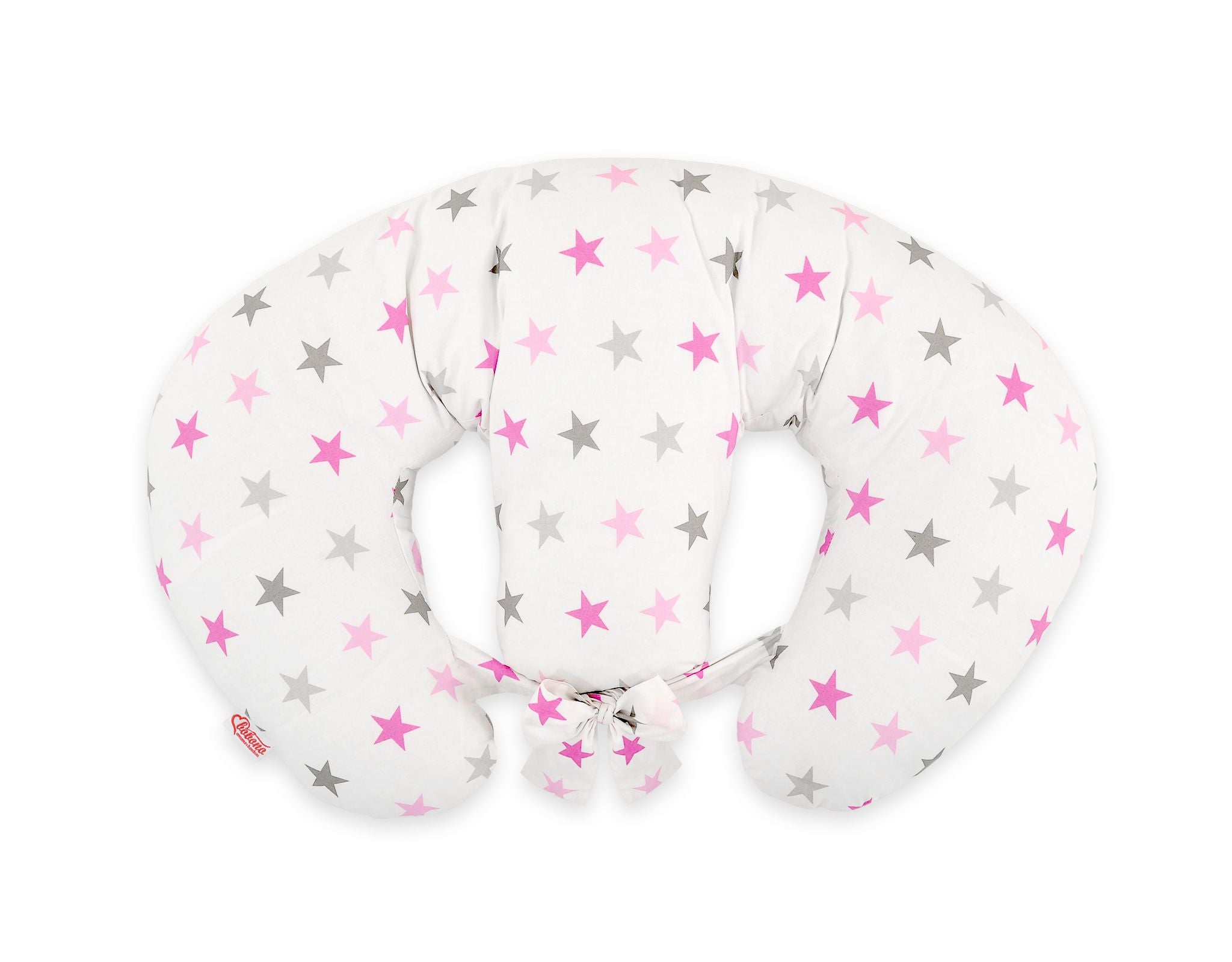 Twin Nursing Pillow – Gray-Pink stars (Removable, Hands-Free Feeding)