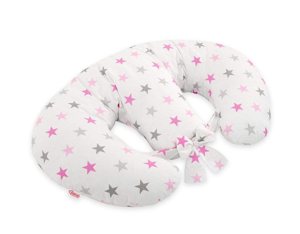 Twin Nursing Pillow – Gray-Pink stars (Removable, Hands-Free Feeding)