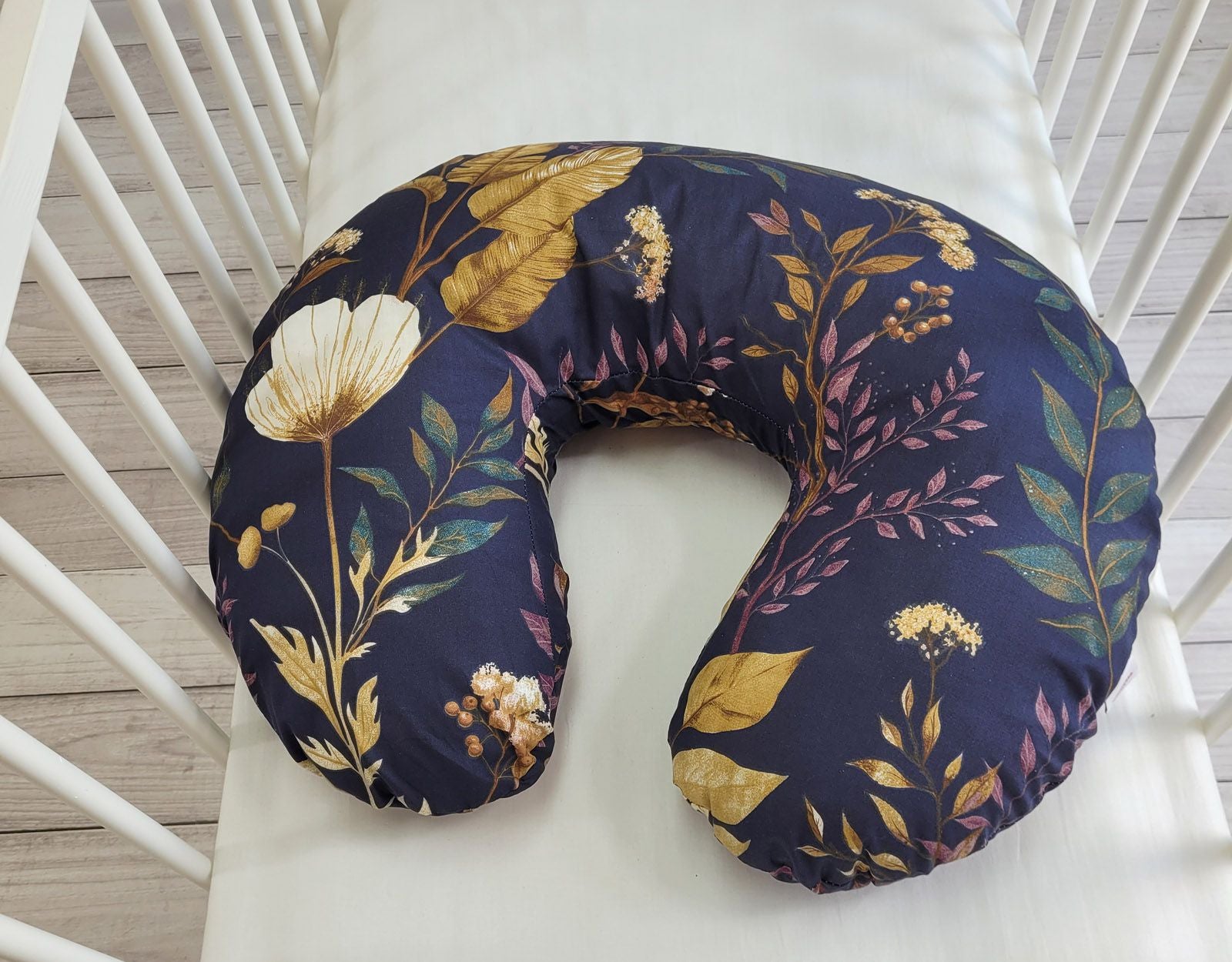 Breastfeeding Pillow Nursing Croissant Pillow, removable, Hands-Free Feeding- Floristic