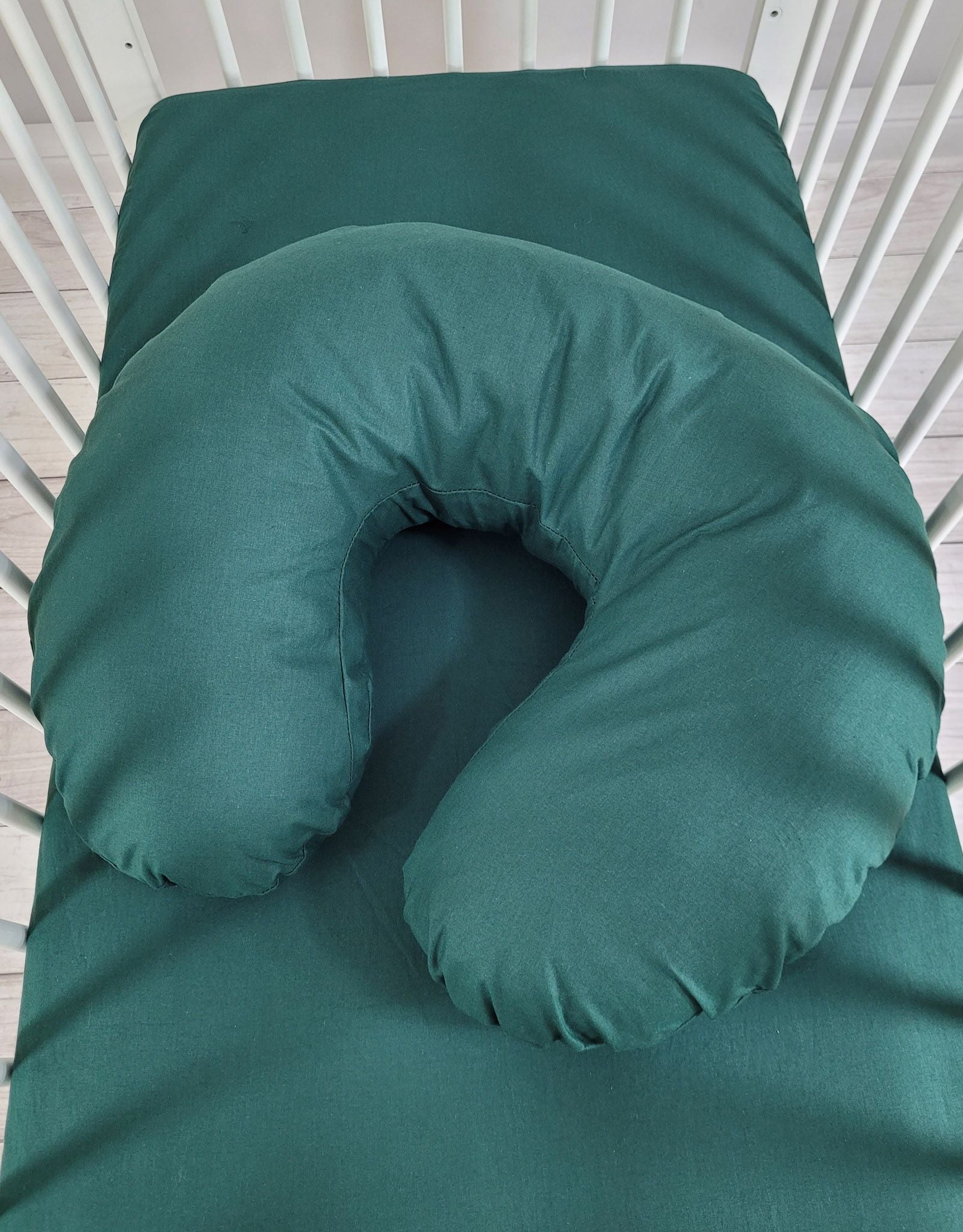 Breastfeeding Pillow Nursing Croissant Pillow, removable, Hands-Free Feeding- bottle green