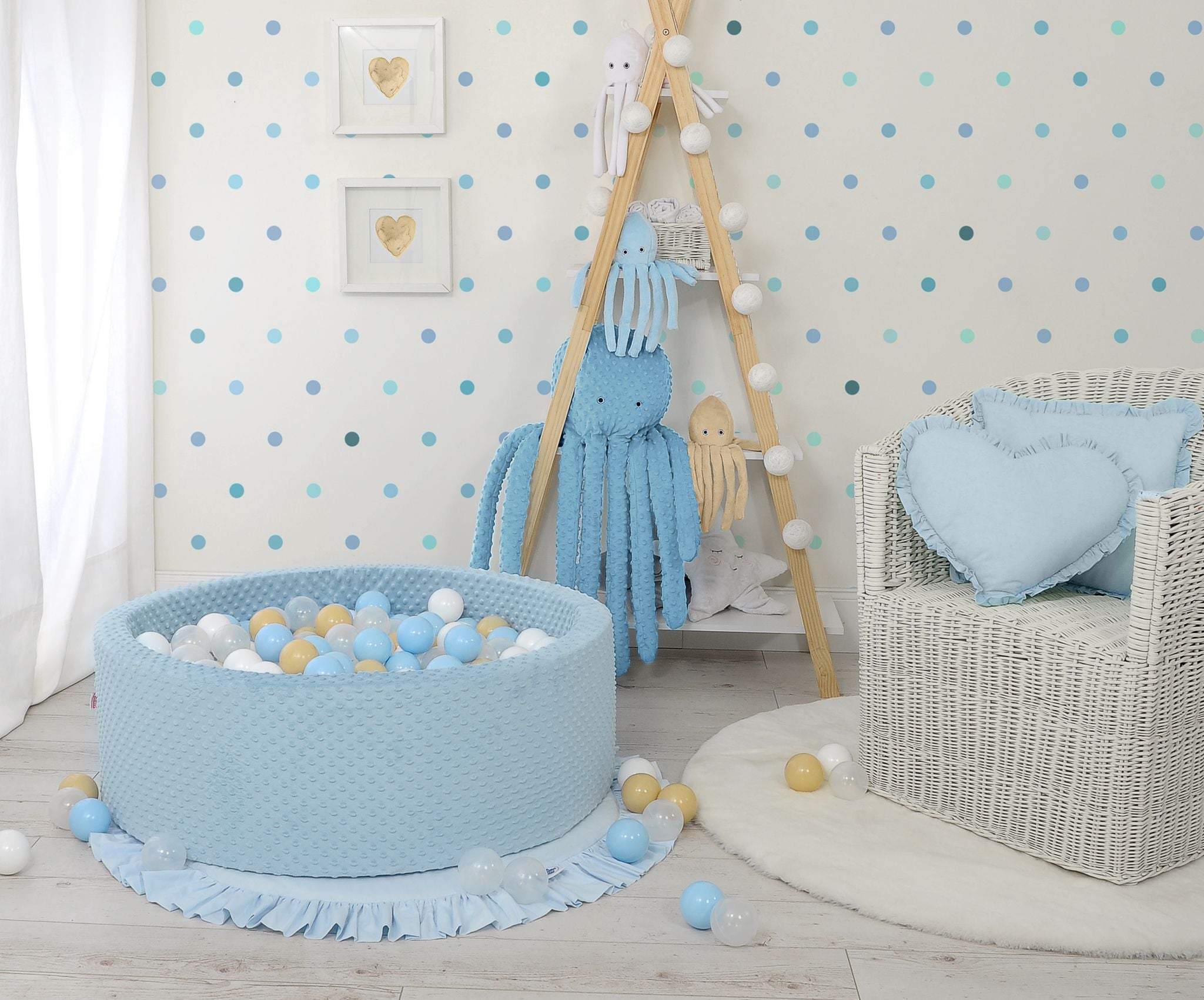 Ball-pit minky H-30 cm with balls 300pcs - misty blue