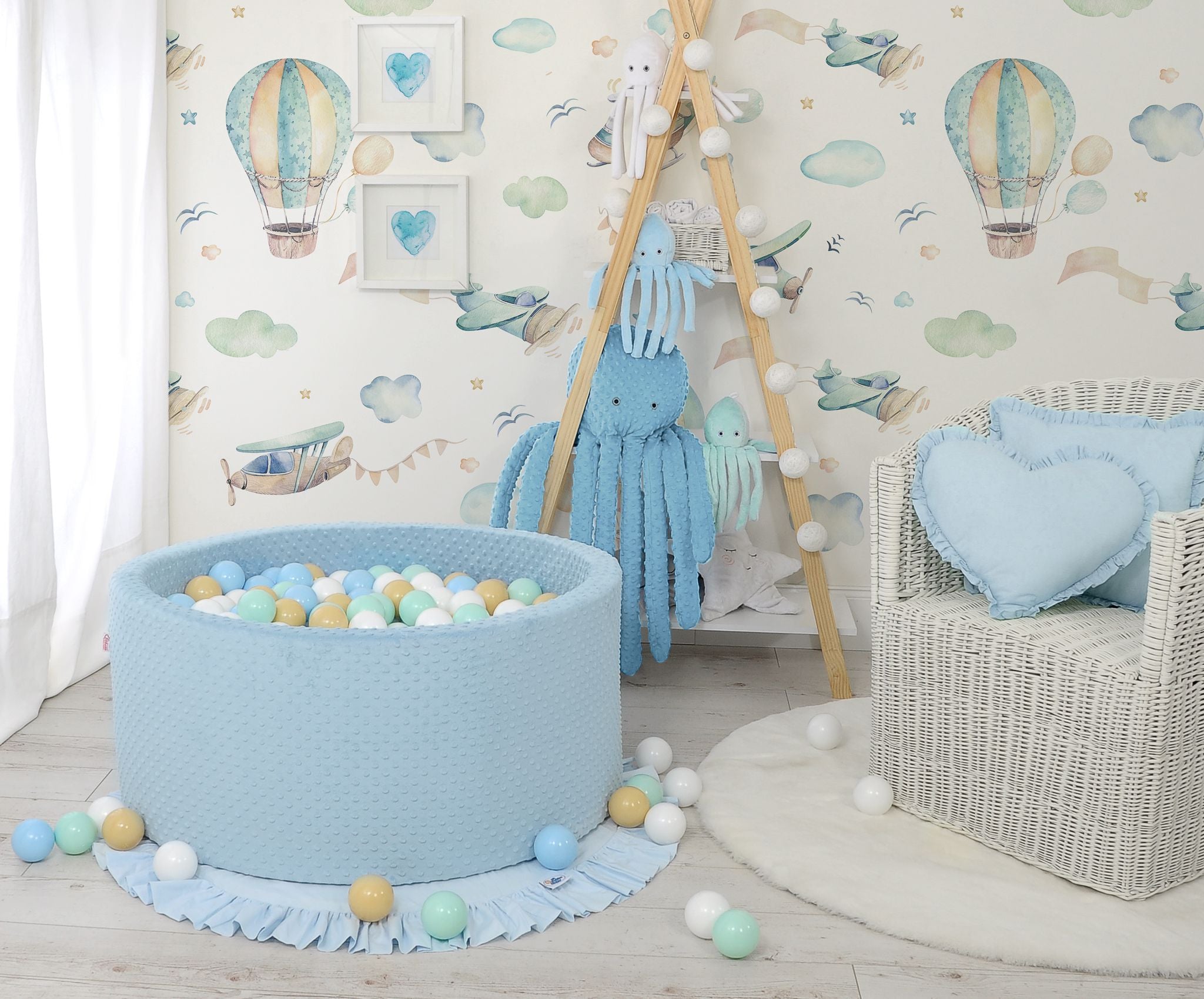Ball-pit minky H-40 cm with balls 200pcs- misty blue