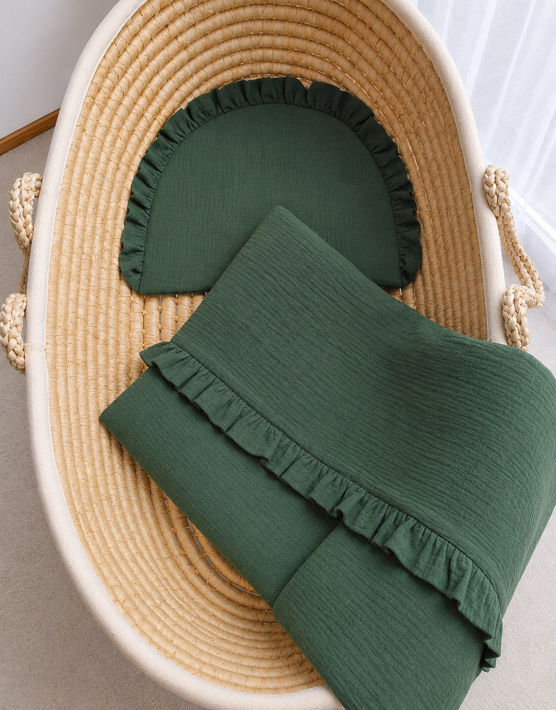Muslin Duvet & Flat Pillow Set (2 pcs) – Forest Green