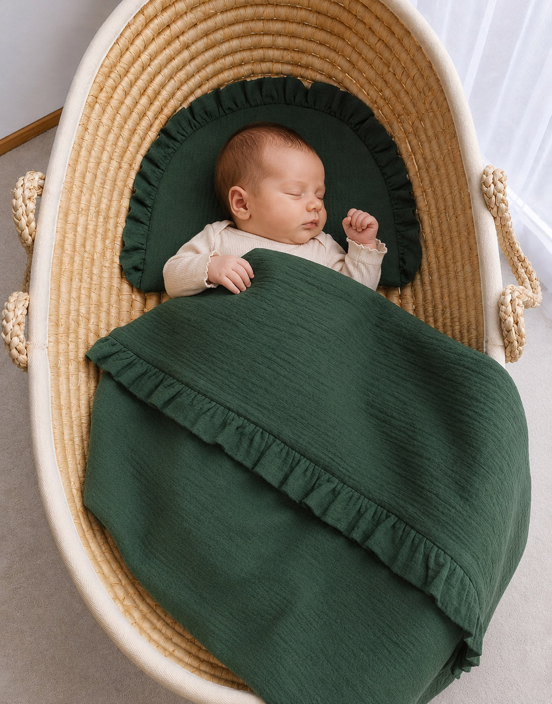 Muslin Duvet & Flat Pillow Set (2 pcs) – Forest Green
