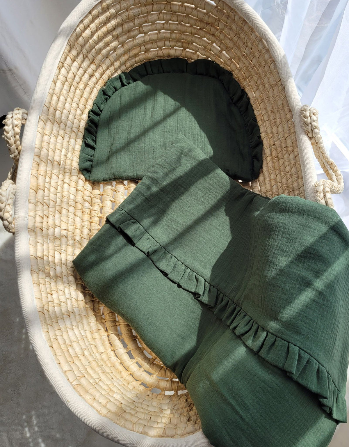 Muslin Duvet & Flat Pillow Set (2 pcs) – Forest Green