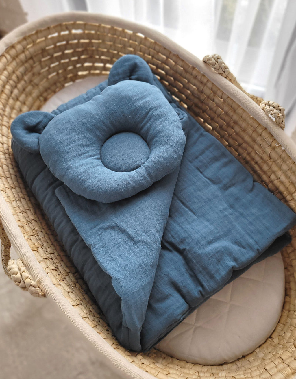 Duvet with pillow Teddy MUSLIN - 2pcs set - pastel blue