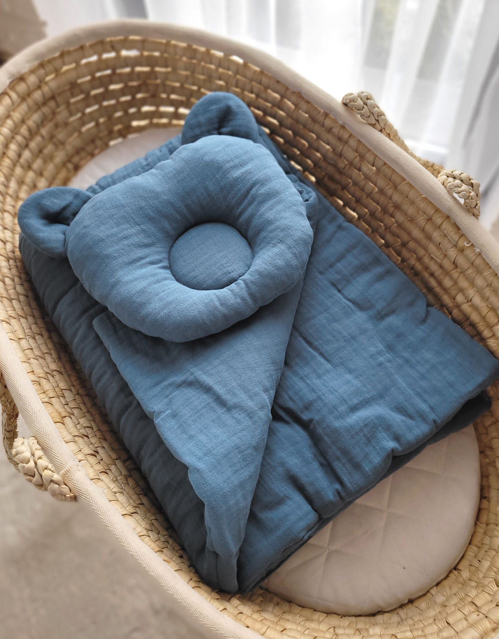 Duvet with pillow Teddy MUSLIN - 2pcs set - pastel blue