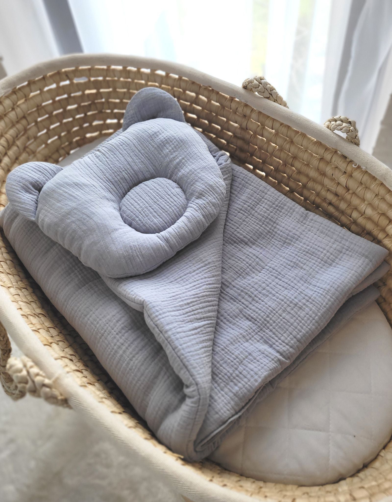 Duvet with pillow Teddy MUSLIN - 2pcs set - grey