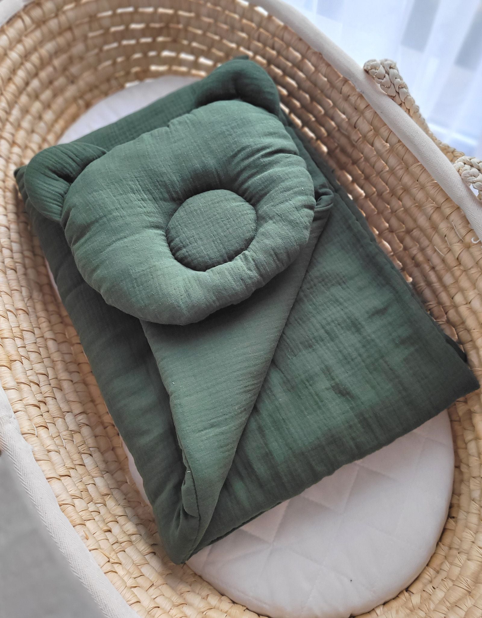Duvet with pillow Teddy MUSLIN - 2pcs set - forest green