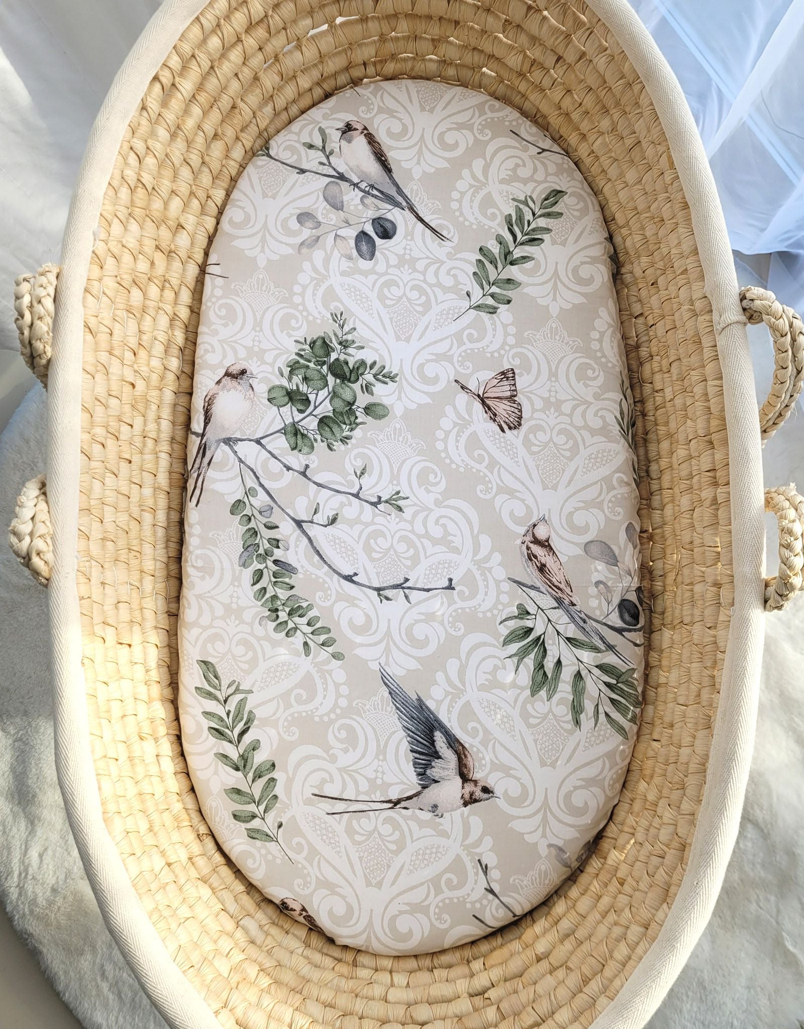 Sheet made of cotton for moses basket mattress 75x35 cm - Brown birds