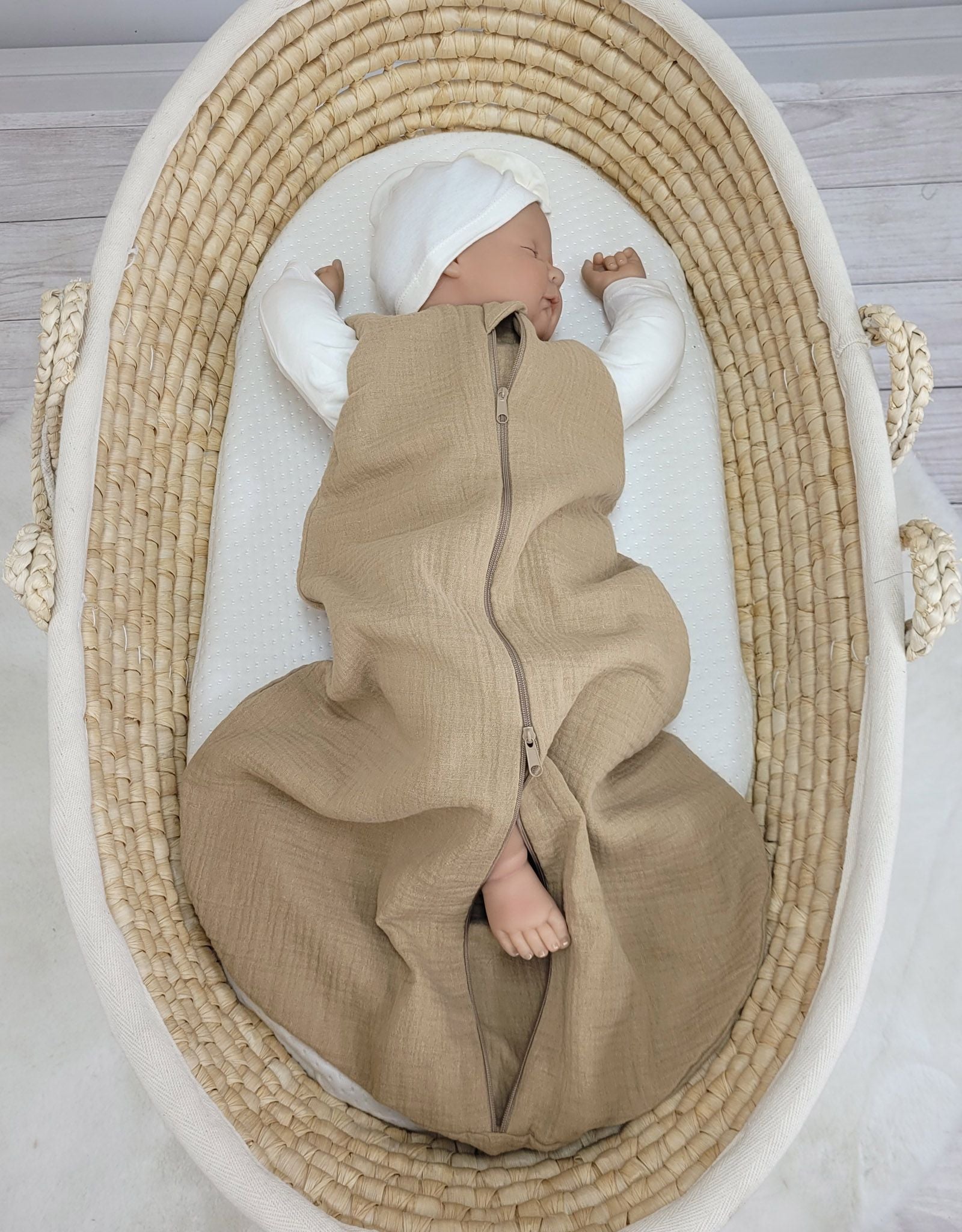 Muslin baby sleeping bag 0-6 months S for summer TOG 1.0 - camel