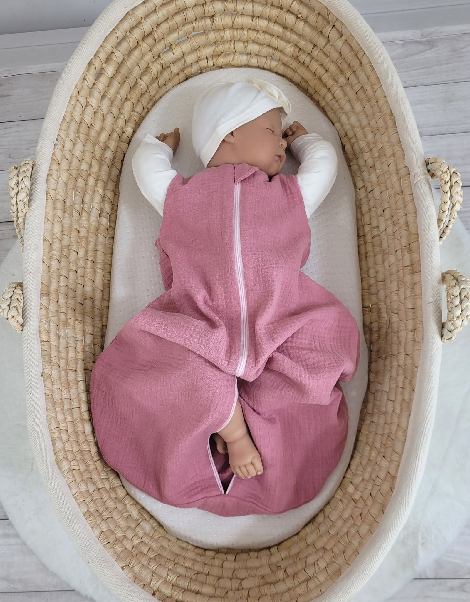 Muslin baby sleeping bag 0-6 months S for summer TOG 1.0 - retro pink
