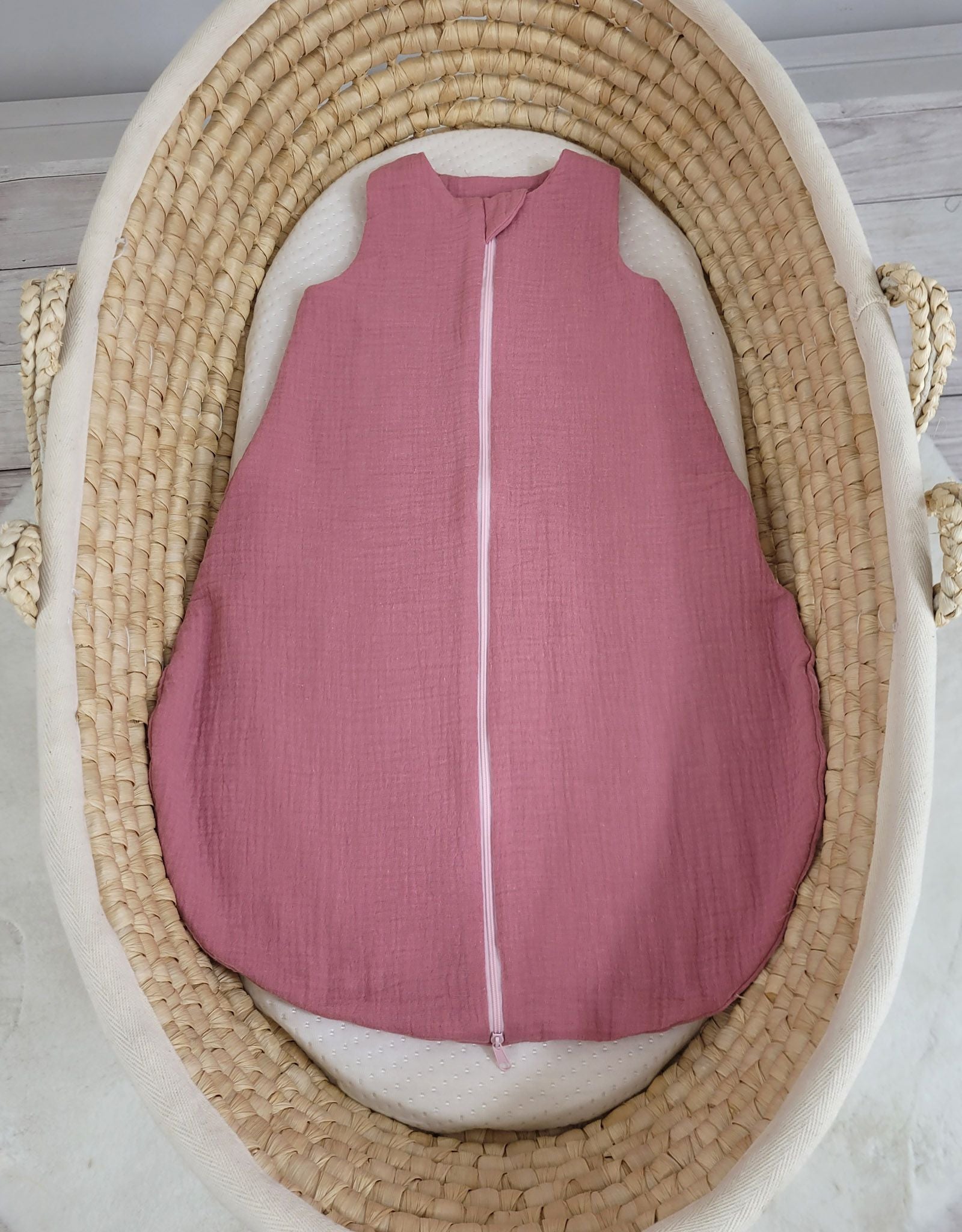 Muslin baby sleeping bag 0-6 months S for summer TOG 1.0 - retro pink