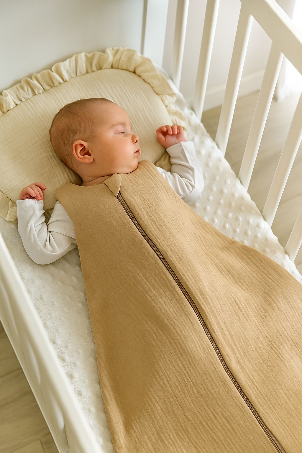 Muslin baby sleeping bag 0-6 months S for summer TOG 1.0 - camel