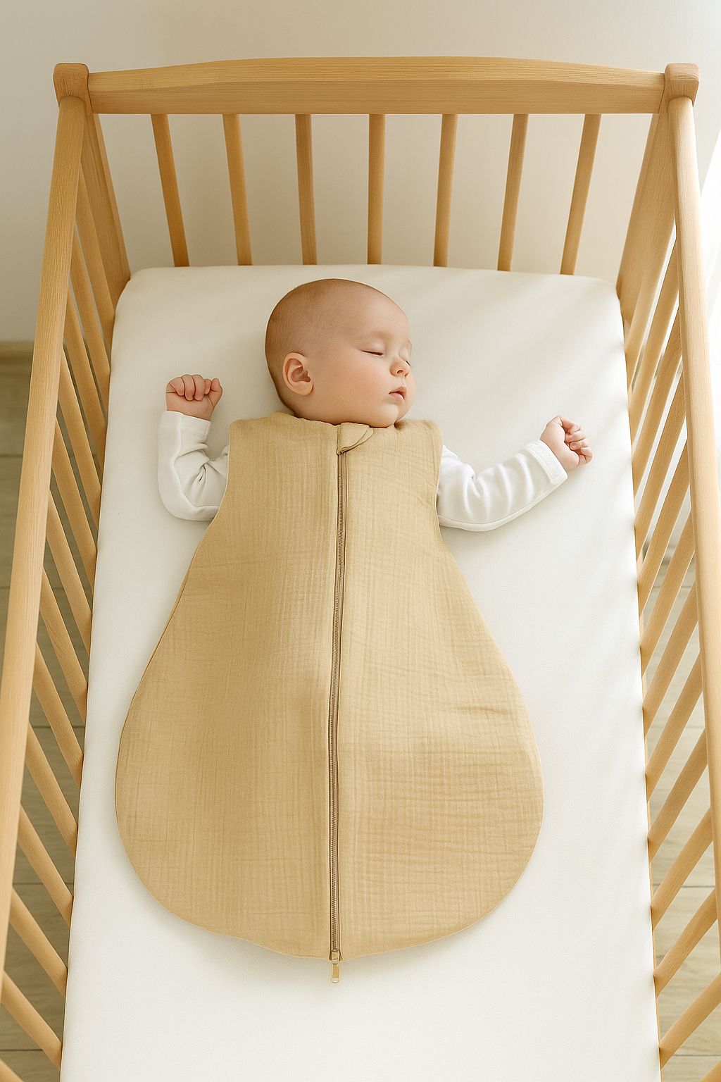 Muslin baby sleeping bag 0-6 months S for summer TOG 1.0 - camel