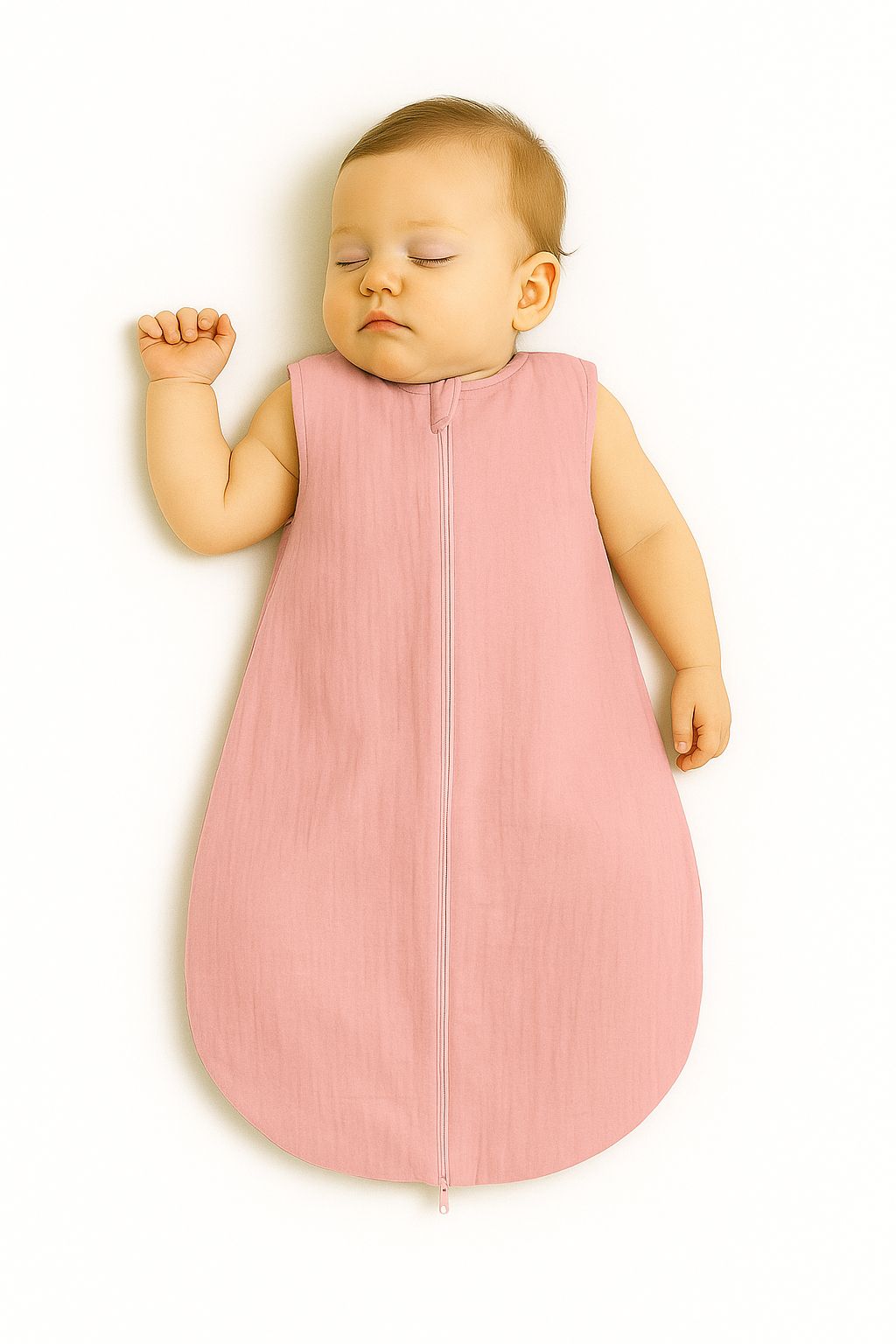 Muslin baby sleeping bag 0-6 months S for summer TOG 1.0 - pastel pink
