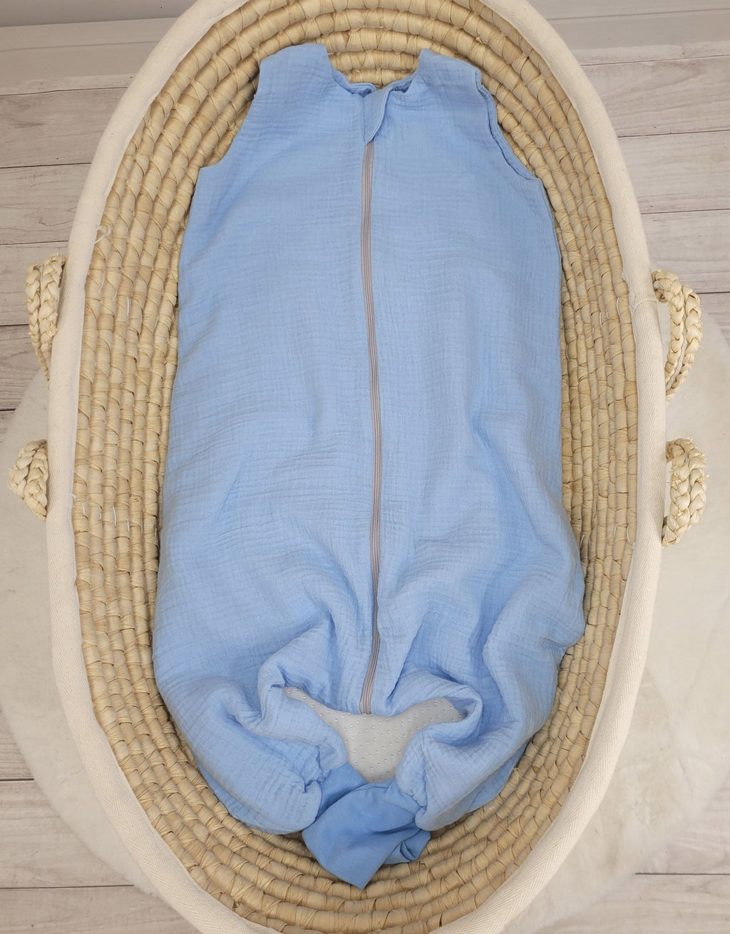 Muslin baby sleeping bag with legs L 9-24 months for summer TOG 1.0 - blue