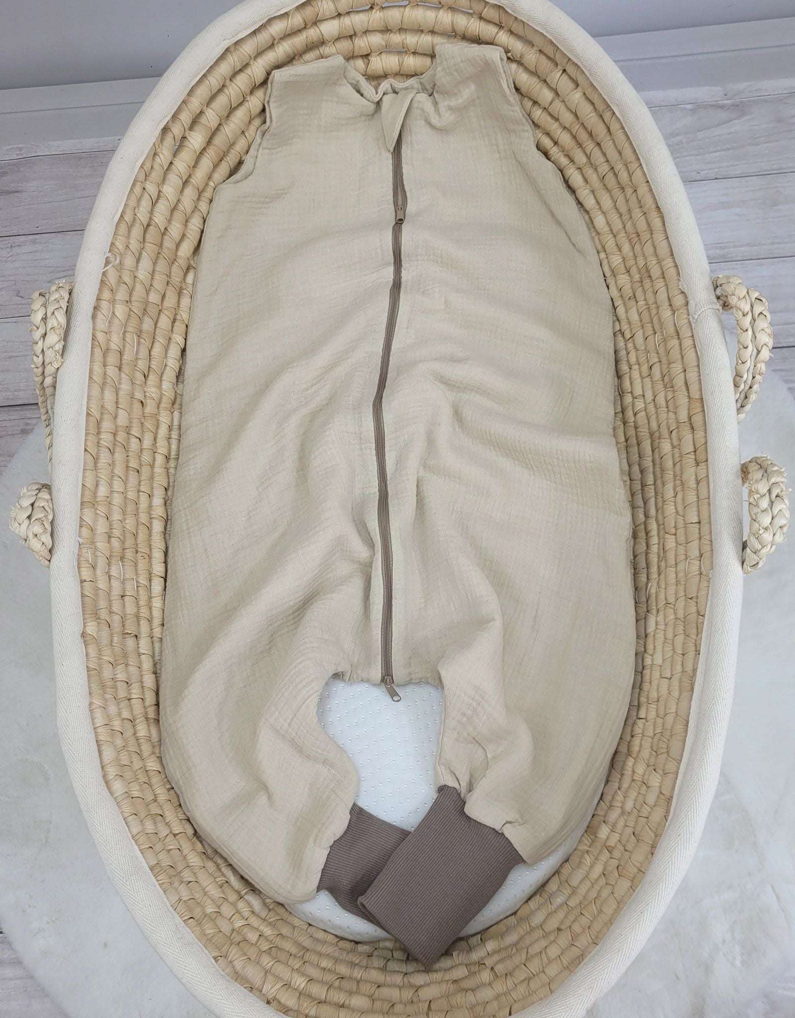 Muslin baby sleeping bag with legs L 9-24 months for summer TOG 1.0 - cream