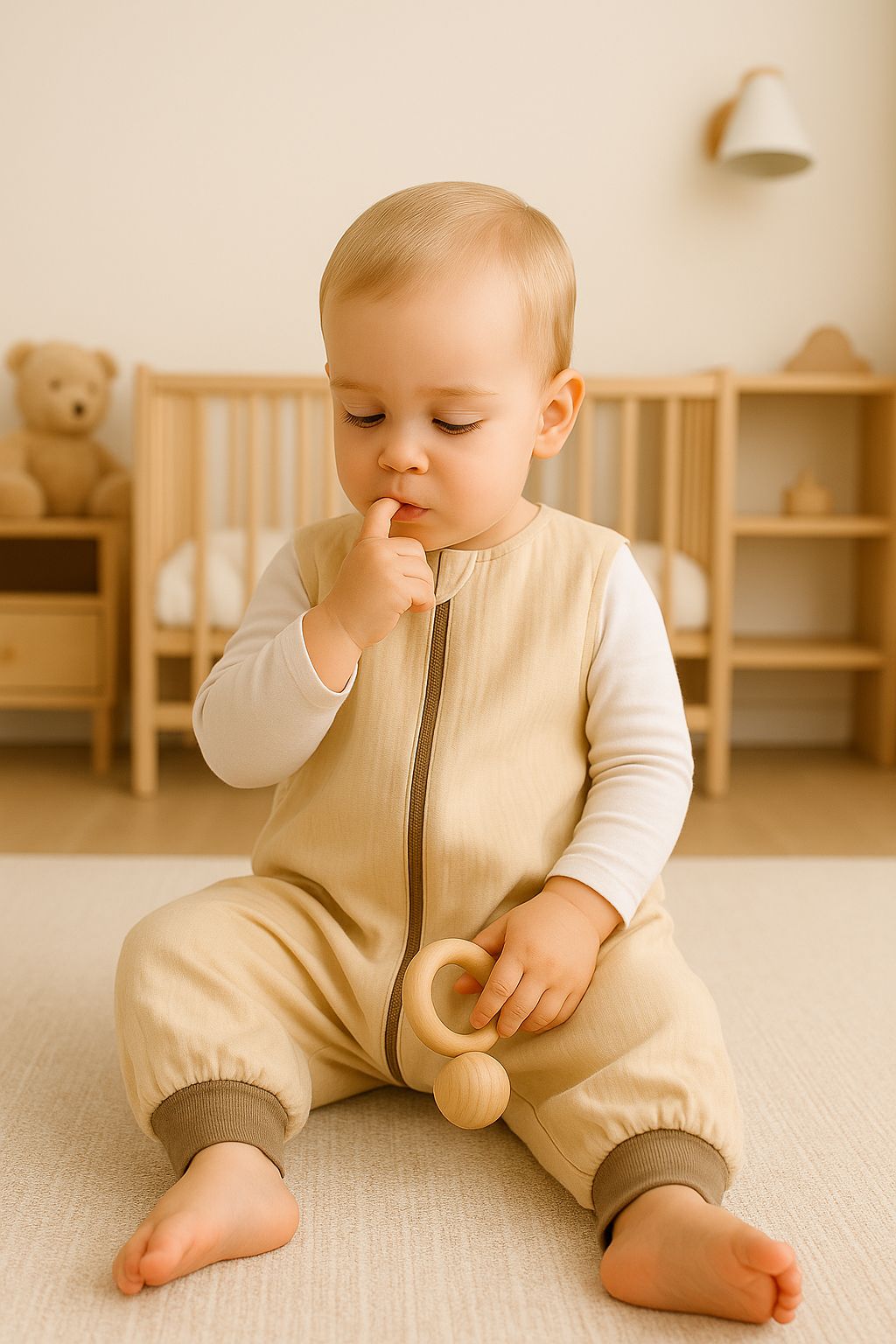 Muslin baby sleeping bag with legs L 9-24 months for summer TOG 1.0 - cream
