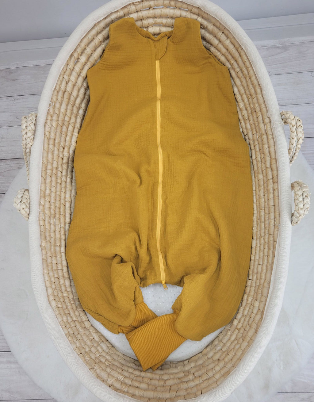 Muslin baby sleeping bag with legs L 9-24 months for summer TOG 1.0 - honey yellow