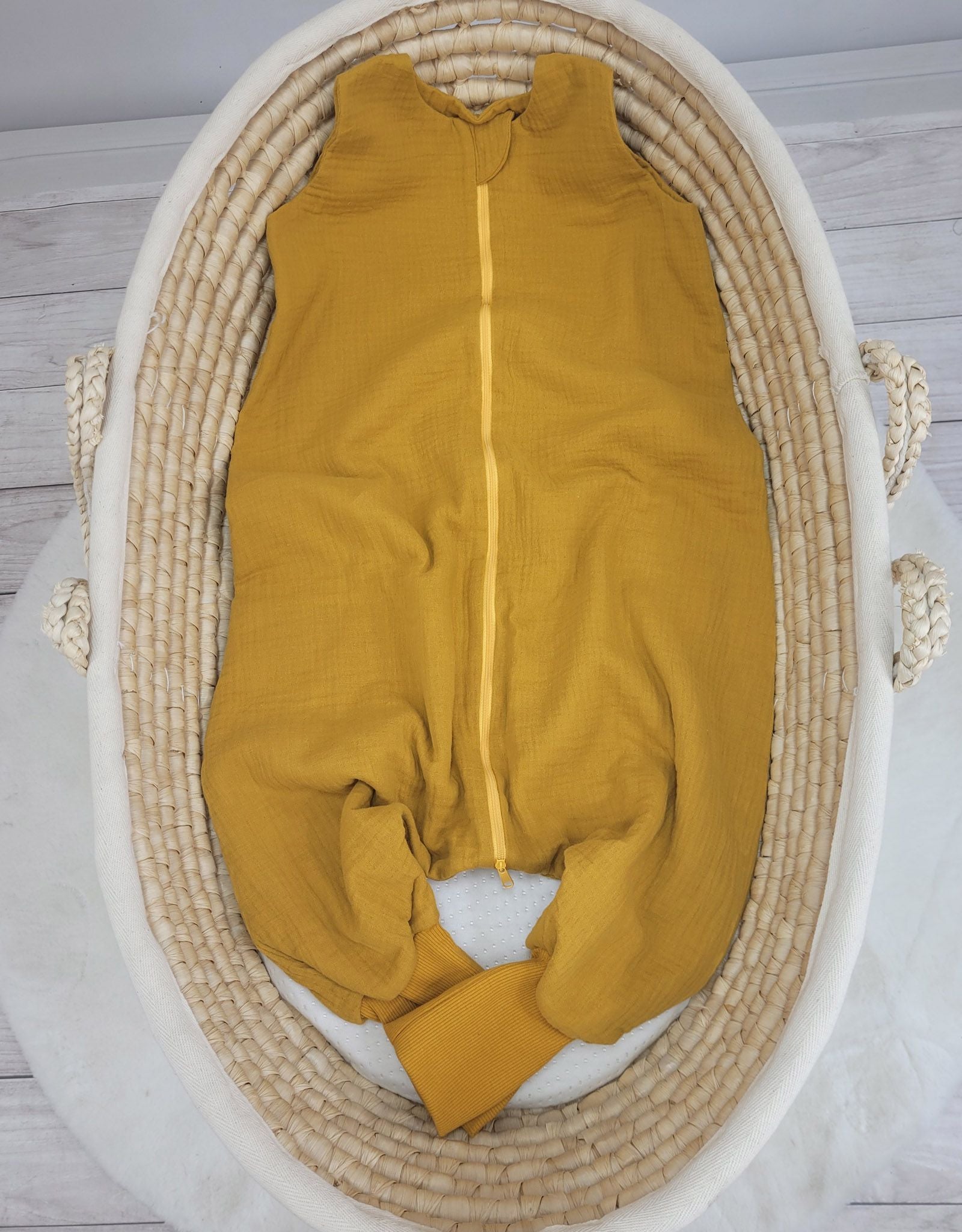 Muslin baby sleeping bag with legs L 9-24 months for summer TOG 1.0 - honey yellow