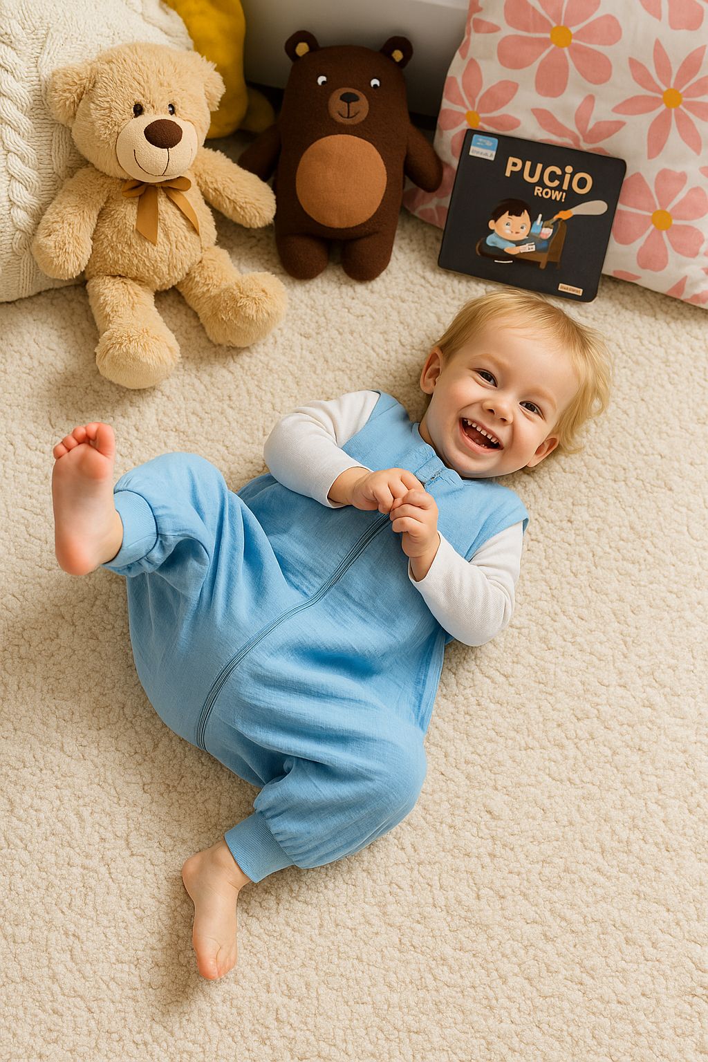 Muslin baby sleeping bag with legs L 9-24 months for summer TOG 1.0 - blue