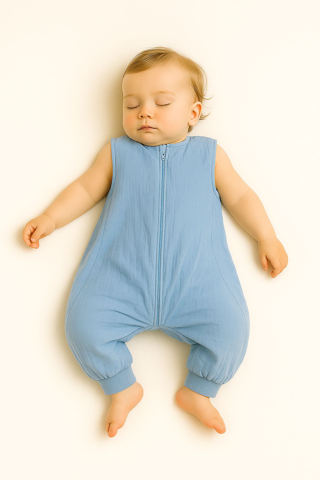 Muslin baby sleeping bag with legs L 9-24 months for summer TOG 1.0 - blue